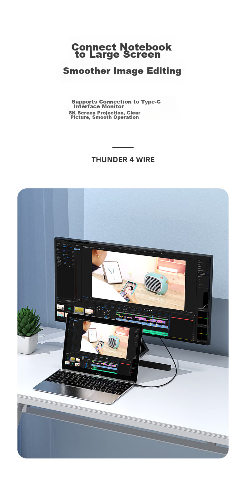 Кабель BIAZE Thunderbolt 4, USB4, Type-C, 8K, 100W, 40 Гбит/с, 0.15 м