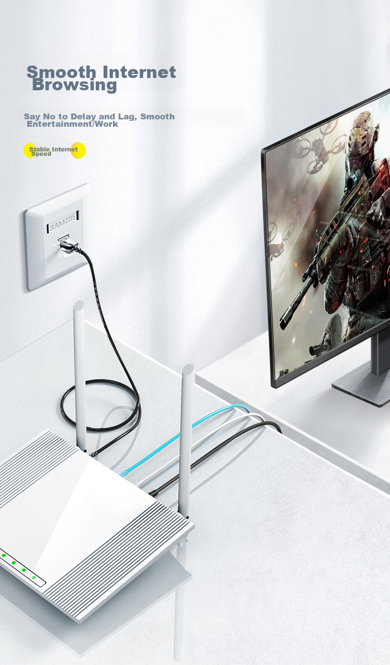 Сетевой кабель SAMZHE CAT6A Slim, чистая медь, 10 Gigabit, 1 метр, белый