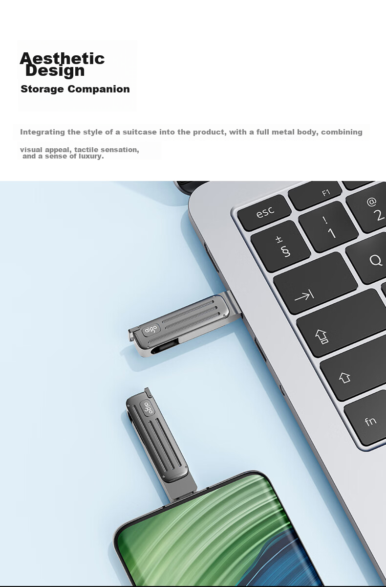USB-накопитель Aigo W381 Type-C USB3.2 128GB, скорость чтения 220 МБ/с, металлический корпус, серый