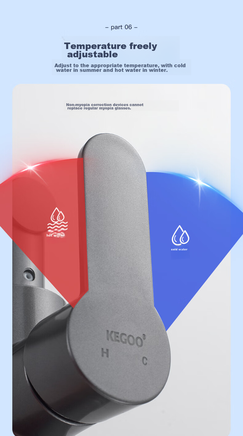 Смеситель KEGOO K1026 для раковины, ABS пластик, поворотный излив, однорычажный, с керамическим картриджем, хром