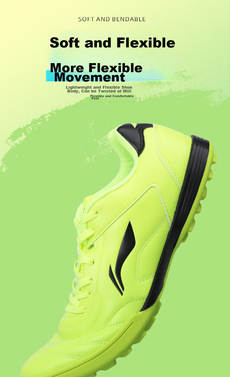 Футбольные бутсы Li-Ning для мужчин и женщин, с шипами TF для искусственного газона, профессиональные соревновательные и тренировочные бутсы для взрослых, подростков, школьников и детей, зеленые, размер 43