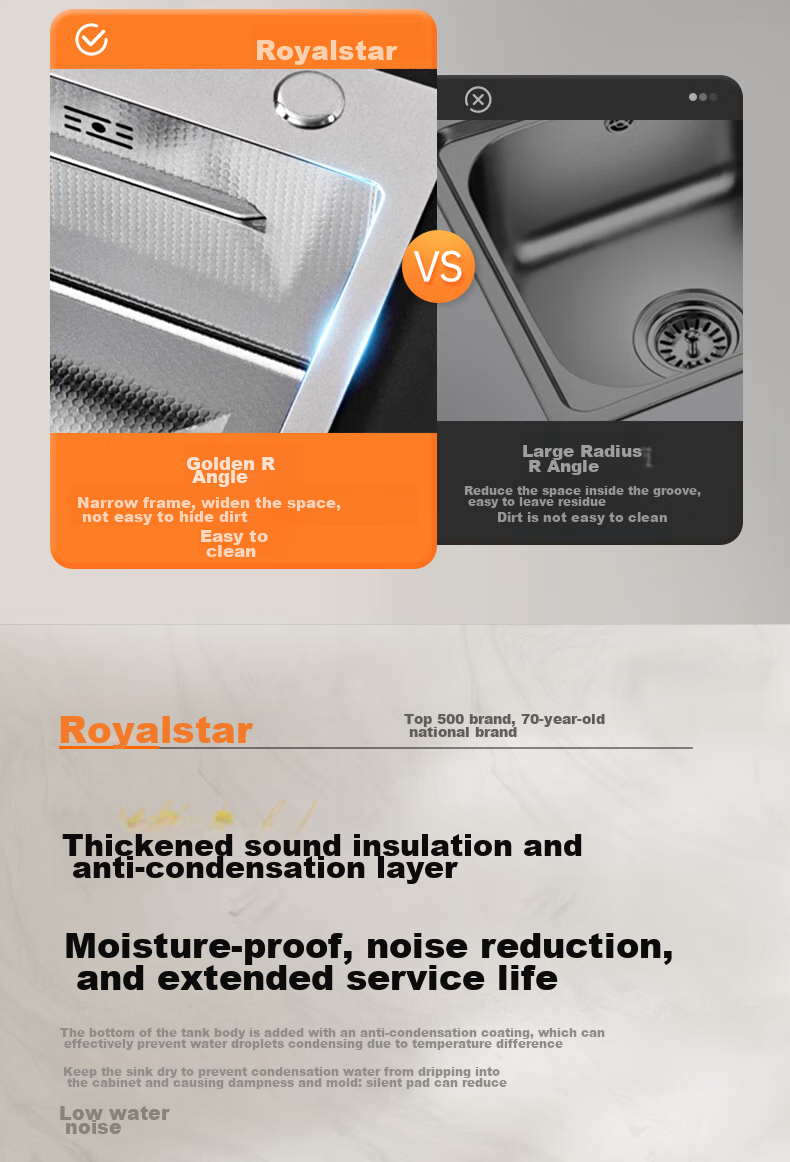 Кухонная мойка Royalstar, 304 нержавеющая сталь, текстурированная, устойчивая к царапинам, с выдвижным смесителем, 75x45 см