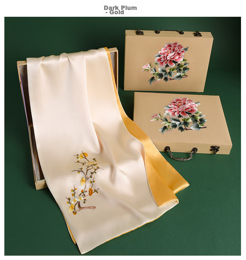 Шелковый шарф Hangsilu Suzhou Embroidery с вышивкой для женщин, зимний шарф из тутового шелка, подарочная коробка высокого класса, подарок на день рождения и праздник для мамы, новогодний подарок