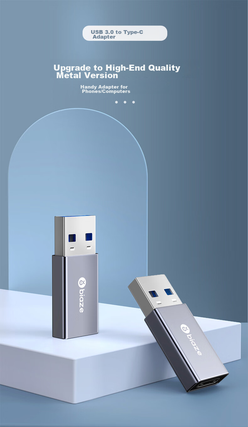 Переходник BIAZE USB 3.0 (Male) на Type-C (Female) для зарядки и передачи данных, совместим с Apple iPad, Huawei, ноутбуками