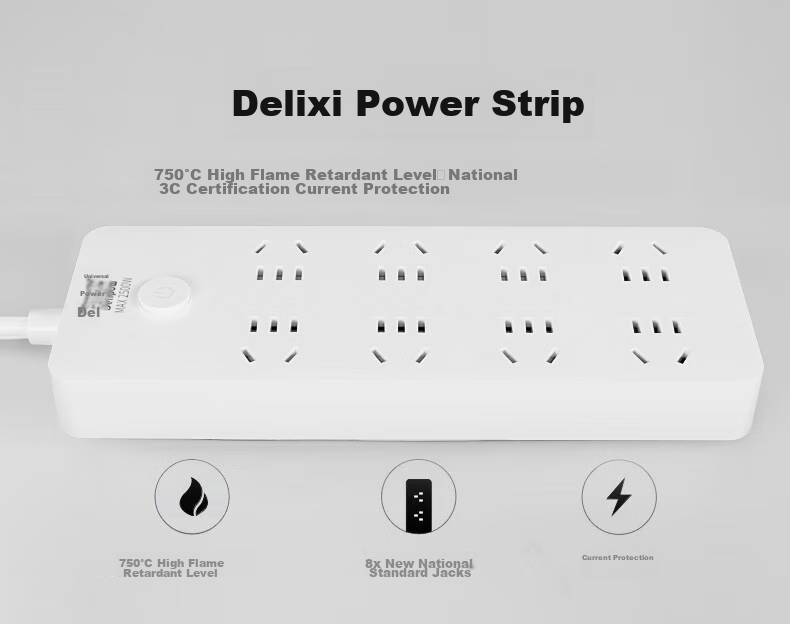Удлинитель Delipow с 8 розетками и мастер-переключателем, удлинительный шнур, адаптер с несколькими розетками и замком безопасности для детей