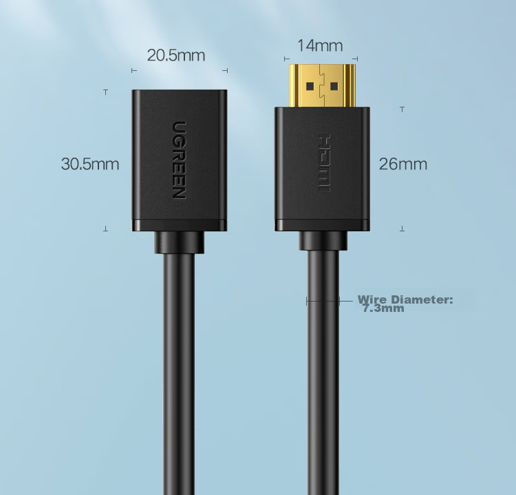 UGREEN HDMI Extension Cable Male to Female, 4K Digital High-Definition Cable, 3D Video Cable, Data Connection Cable for Laptop, TV, Monitor, Projector, 1 Meter