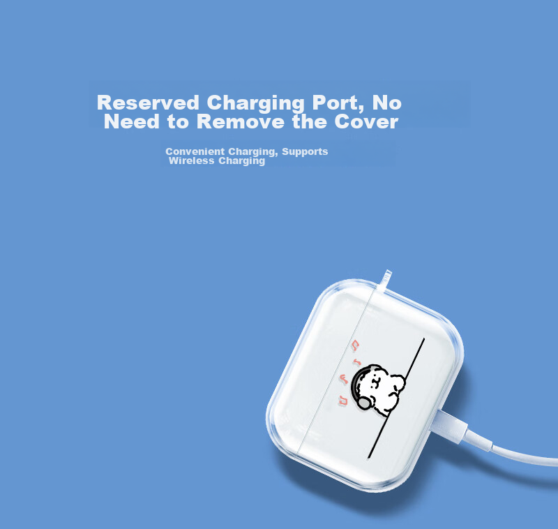 Чехол для наушников Yingkaida "Music Puppy" для AirPods 4, силиконовый, противоударный, прозрачный, с брелоком