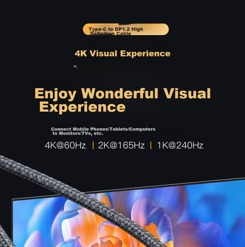 Кабель ULT-Unite Type-C - DisplayPort 1.2, 4K@240Hz, 2 метра, плетеный