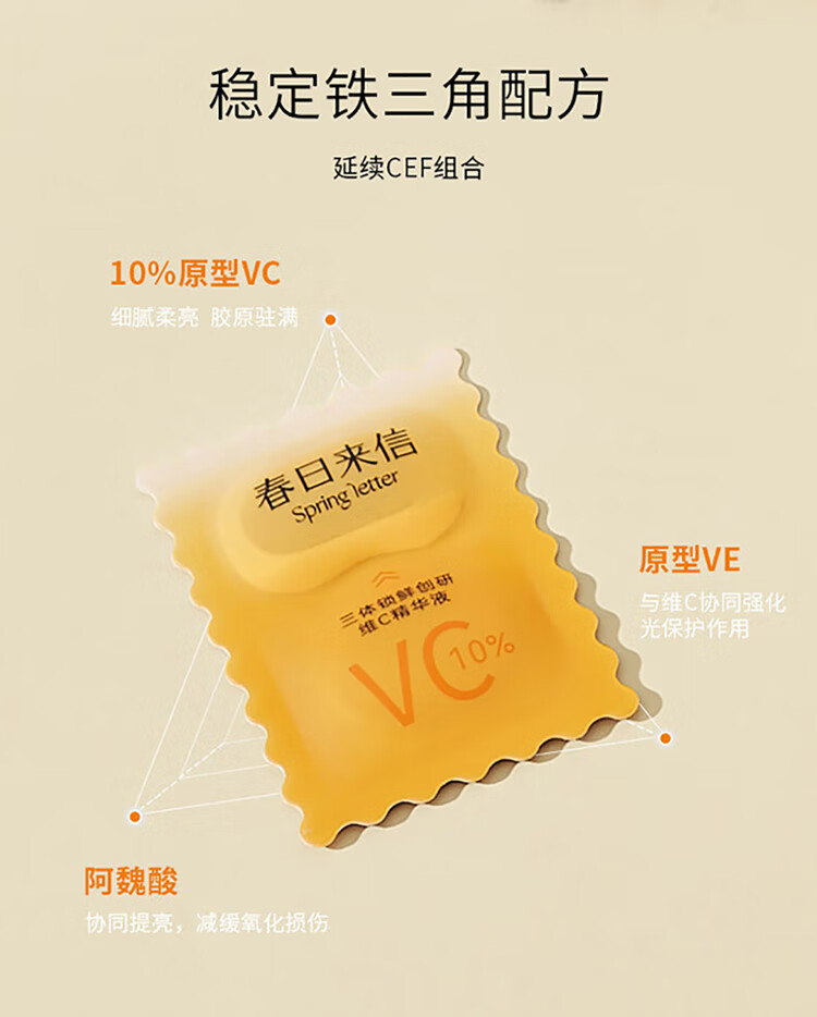 春日来信三体锁鲜维C精华液次抛原液VC面部精华水提亮肤色30片/盒节日礼物