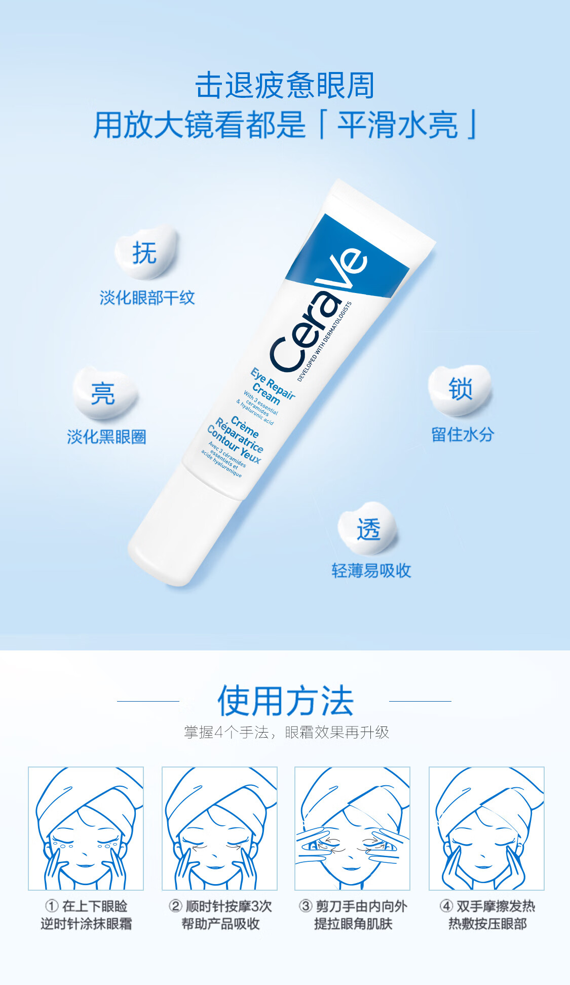 适乐肤（CeraVe）修护保湿眼霜14ml (抗皱淡化细纹黑眼圈男女通用护肤品）