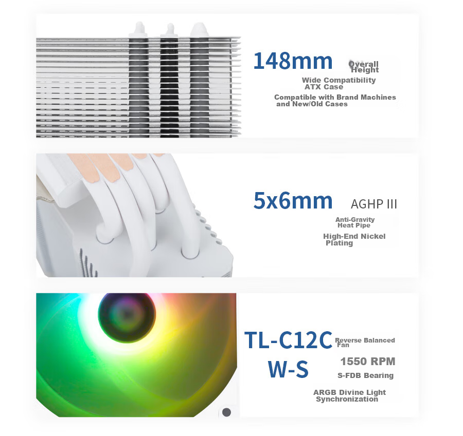 Воздушный кулер Thermalright Assassin King 120 SE WHITE ARGB, 5 тепловых трубок AGHP, AK120 SE WHITE ARGB