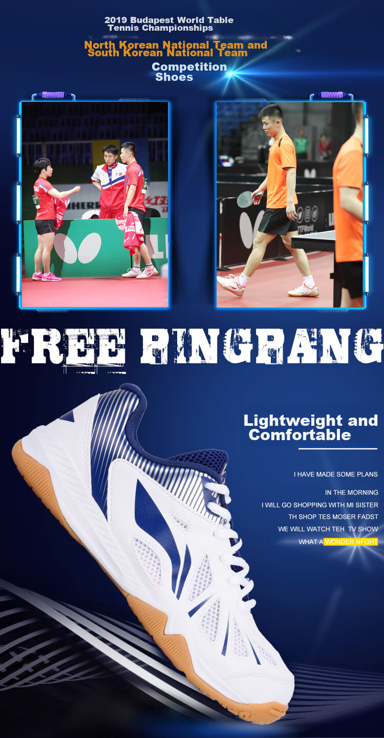 Кроссовки для настольного тенниса Li-Ning APTT017-12/APTT018-12, унисекс, дышащие, нескользящие, для тренировок, белые с синим, размер 40