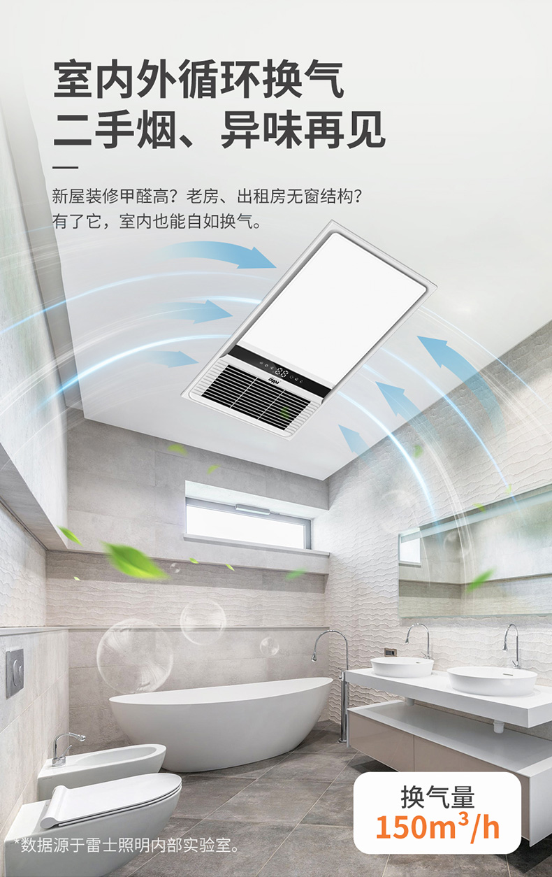 雷士（NVC）浴霸 八合一智能风暖浴霸 大屏照明浴霸灯 暖风机浴室 适用于集成吊顶E-JC-60BLHF 46-1