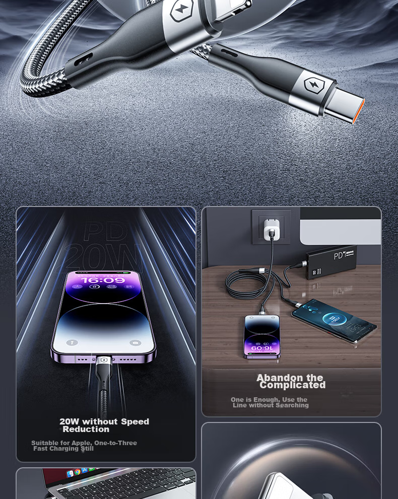 Кабель Nengshi для зарядки 3-в-1, Type-C, Lightning, Micro-USB, 1 метр, зеленый