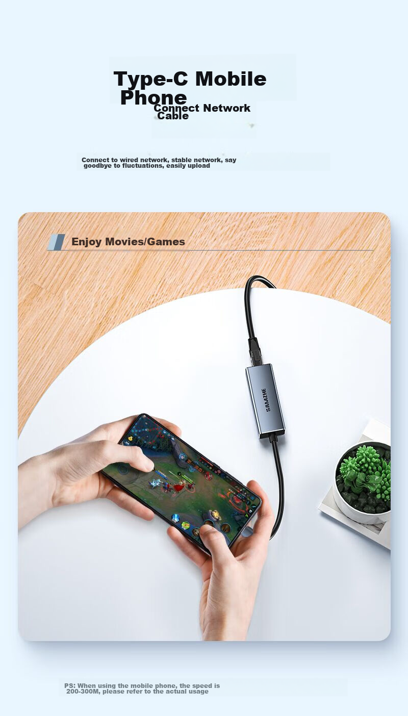 SAMZHE Type-C Gigabit Ethernet Adapter, RJ45 Network Port Converter, Compatible with Apple 15 MacBook And Microsoft Laptops, External Aluminum Alloy Adapter HWK01