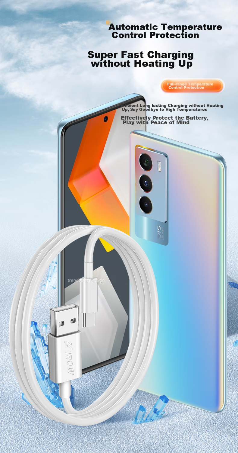 Кабель Trendsetter Type-C 6A 120W, 1 метр, белый