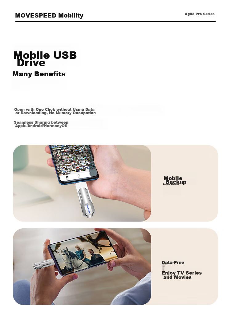 USB-накопитель MOVE SPEED 32 ГБ, Dual-Interface, Type-C/USB3.2, OTG, для телефонов и компьютеров, совместим с Android и Apple