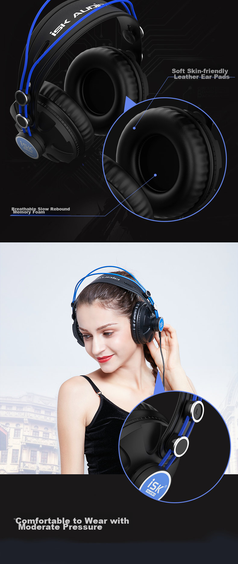Наушники iSK HP680 Over-Ear, закрытые, мониторные, для компьютера, телефона, звуковой карты, стриминга, пения, записи и мониторинга