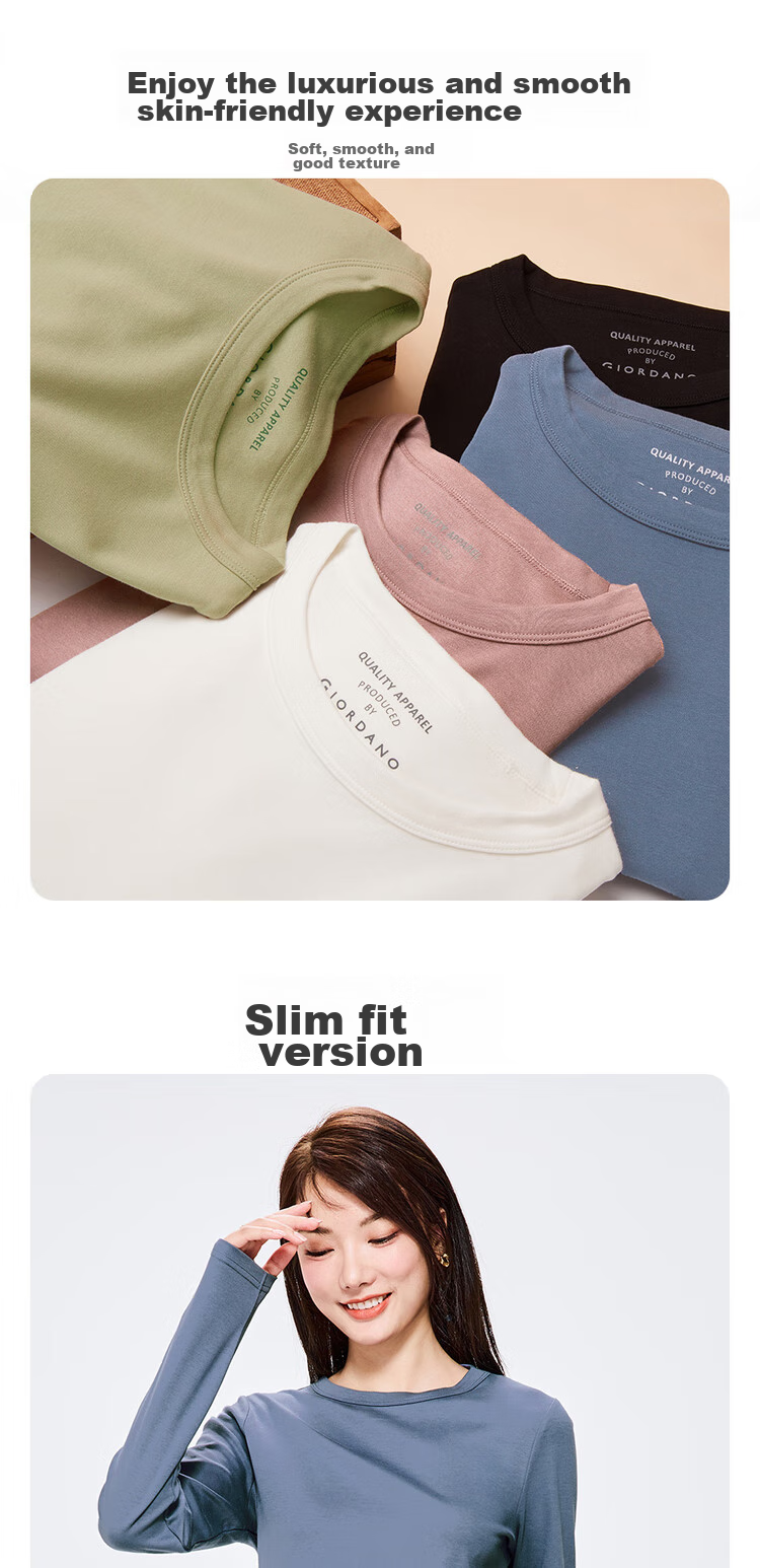 Женская футболка Giordano с длинным рукавом, базовая, из 100% хлопка, гладкая, с круглым вырезом, арт. 05322805