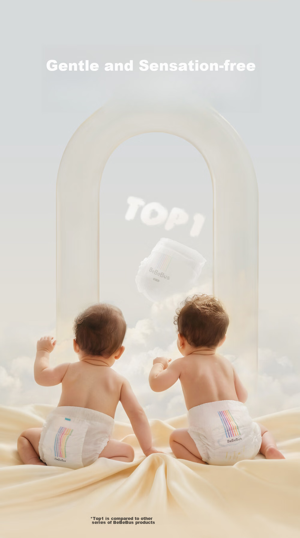 Подгузники Bebebus Ultra-Thin Breathable Diapers, размер NB, 54 шт., для новорожденных, для сна, на всю ночь