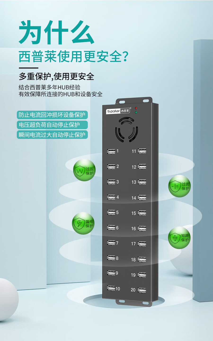 USB-концентратор SIPOLAR A-805P с 20 портами, промышленный разветвитель USB 2.0 с блоком питания 120 Вт, 1.4 метра, с вентилятором, 1А на порт