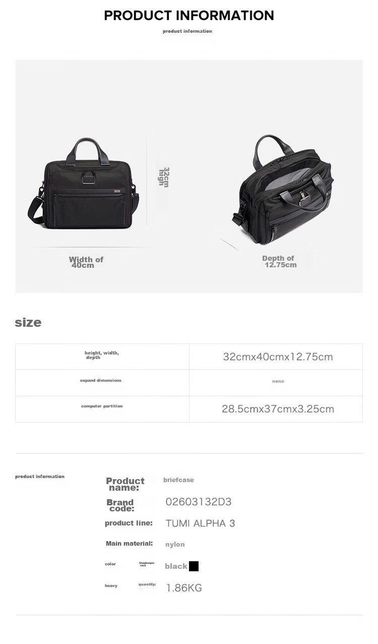 Мужская деловая сумка TUMI Alpha Series, нейлоновая сумка для ноутбука, черная