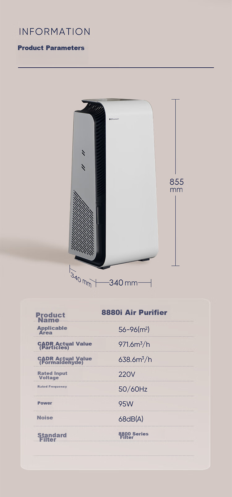 Очиститель воздуха Blueair 8880i, удаление формальдегида, бактерий, вирусов гриппа, дезинфекция новых домов, устранение запахов дыма, шерсти домашних животных, сертифицированный "Сяо" (8880i)