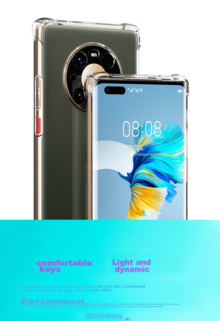 Противоударный чехол ESCAPE с полным покрытием и воздушной подушкой для Huawei Mate40 Pro/40E Pro (с отверстием для шнурка), обновленная прозрачная белая версия серии ES-Ip9
