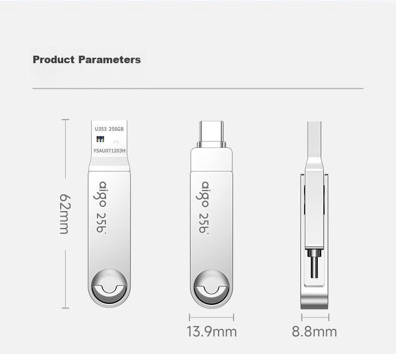 USB-флеш-накопитель Aigo U353 Type-C, 64 ГБ, USB 3.2, 150 МБ/с