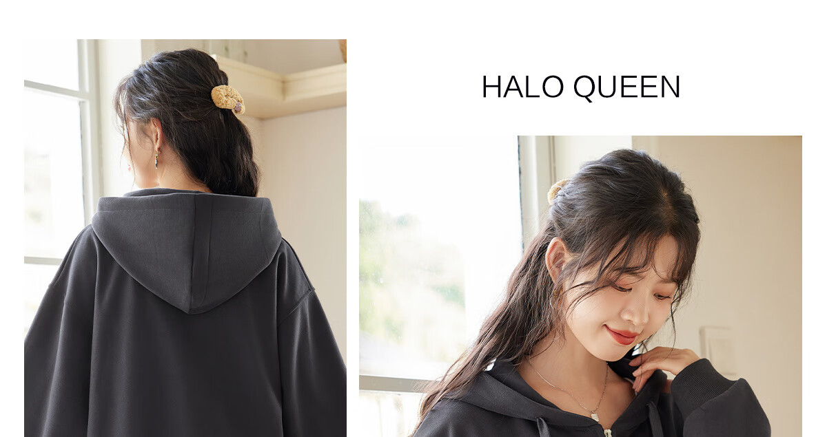 Женская толстовка Halo Queen, весна-осень, с капюшоном и молнией, с принтом "буквы и звезды", размер M, светло-серый