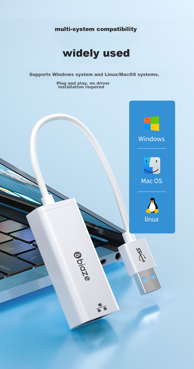 Сетевой адаптер BIAZE USB - RJ45 Ethernet, 100 Мбит/с, драйверы не требуются, для Apple, Huawei, Switch