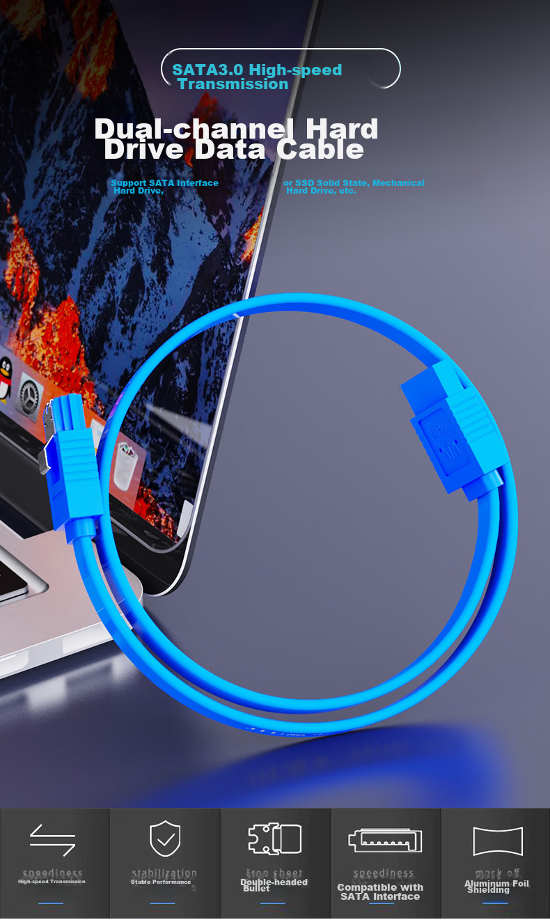 Кабель SATA 3.0 Jinghua U510B, 0.4 метра, синий