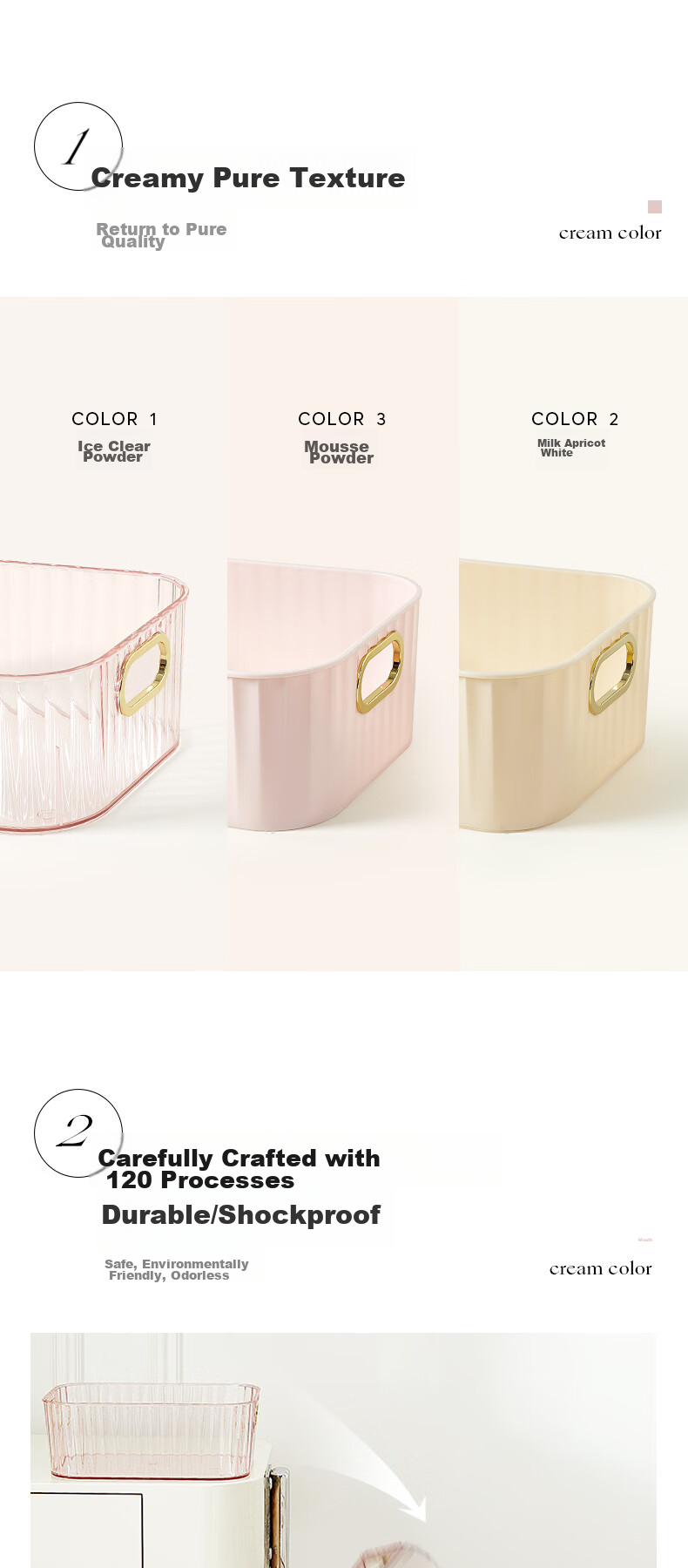 Органайзер для косметики EACHY Ice Pink, 3 яруса, прозрачный пластик
