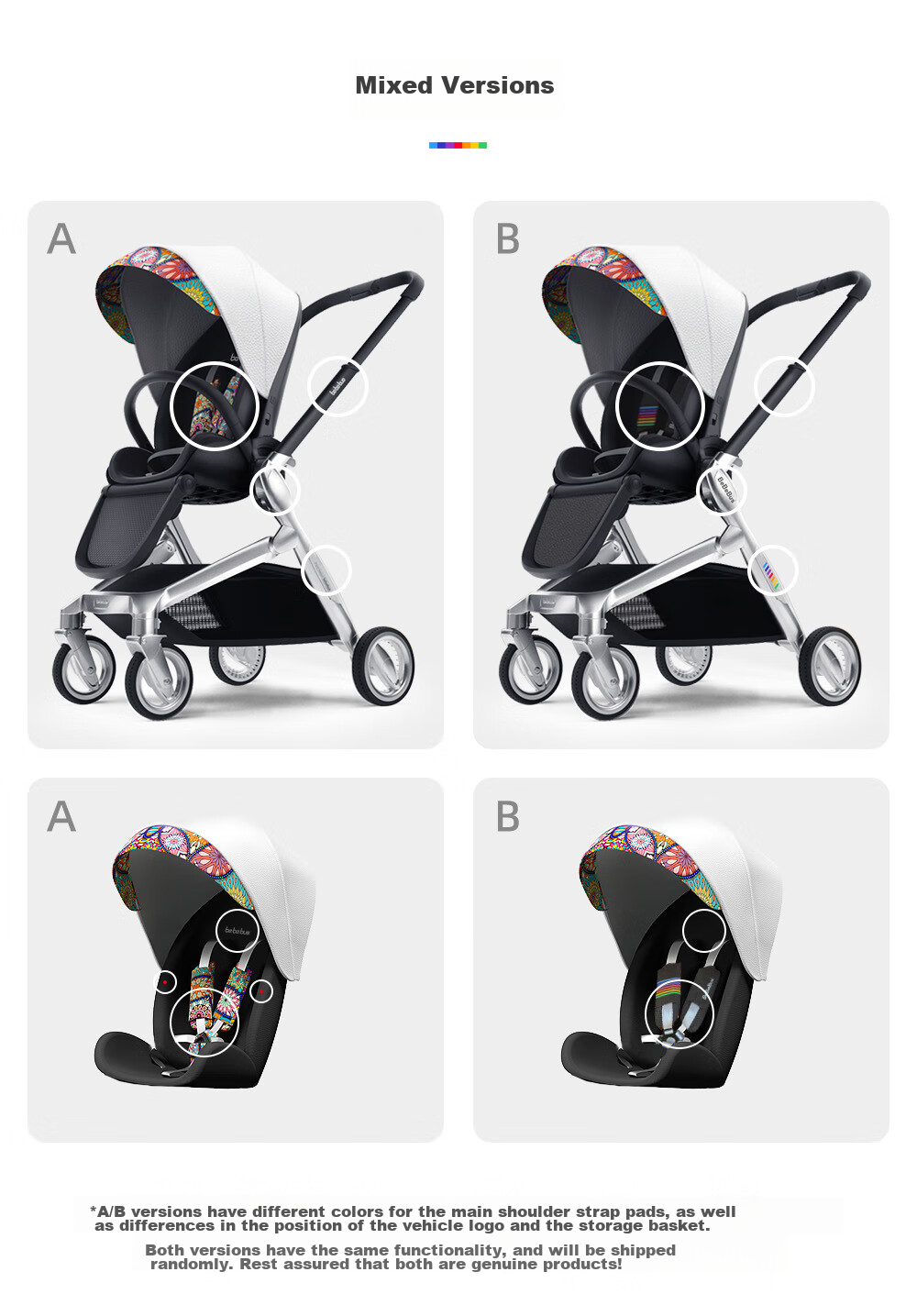 Детская коляска Bebebus Artistic Stroller, с регулируемой спинкой и сиденьем, легкая складная, реверсивная, с высоким обзором, цвет "Шампанское золото"