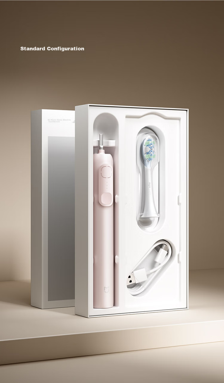 Электрическая зубная щетка Xiaomi Mijia Sonic Toothbrush T100, белая, звуковая, с 2 насадками, 3 режима чистки, водонепроницаемая IPX7, зарядка Type-C