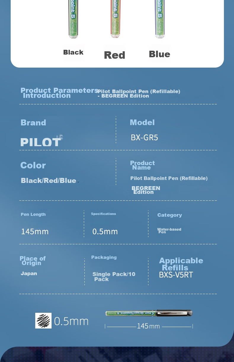 PILOT BX-GR5 Гелевая ручка, игольчатый наконечник, 0.5мм, Красный, Одно перо, Оригинал