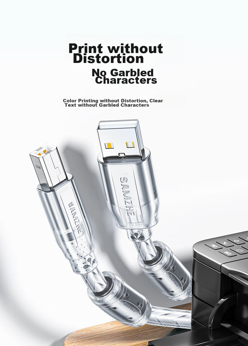 Кабель SAMZHE USB 2.0 для принтера, 5 метров, с двойным магнитным кольцом, никелированное покрытие, UK-405