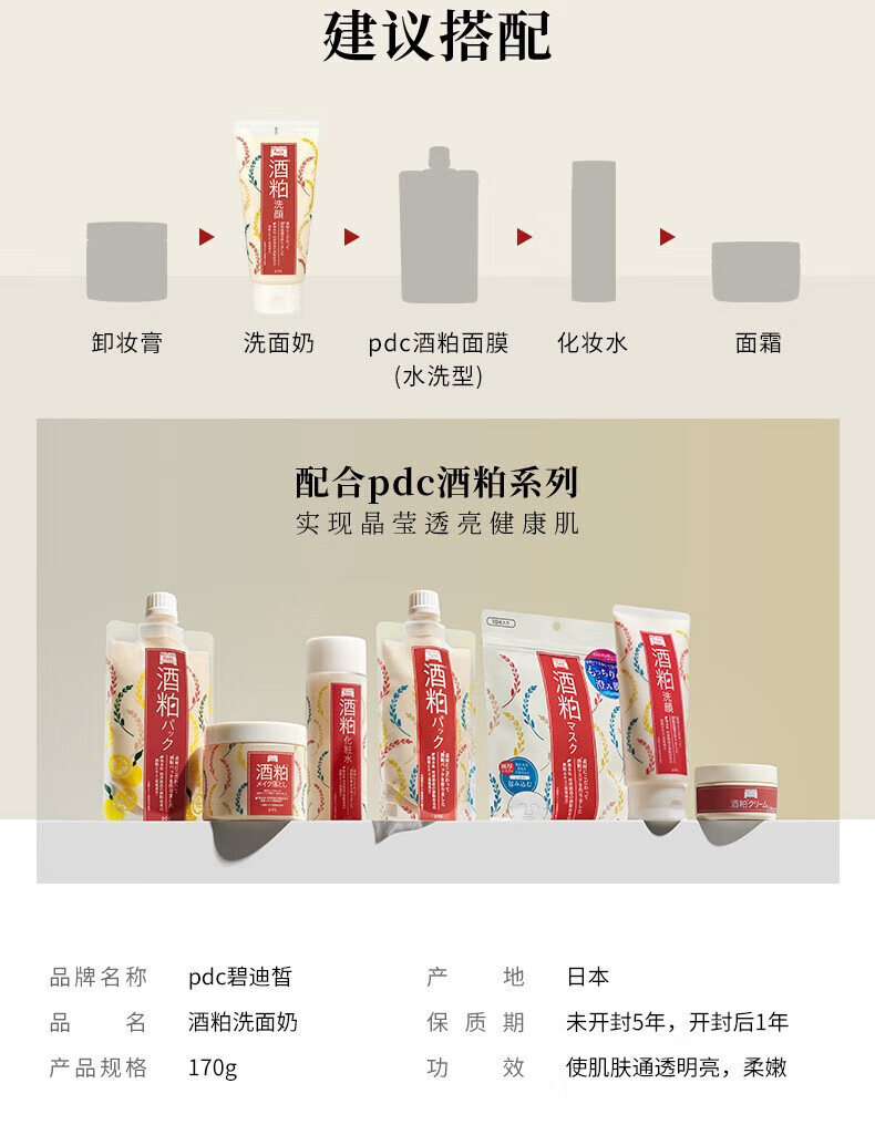 PDC进口洗面奶温和清洁改善暗沉亮肤控油细腻毛孔酒粕洗面奶170g