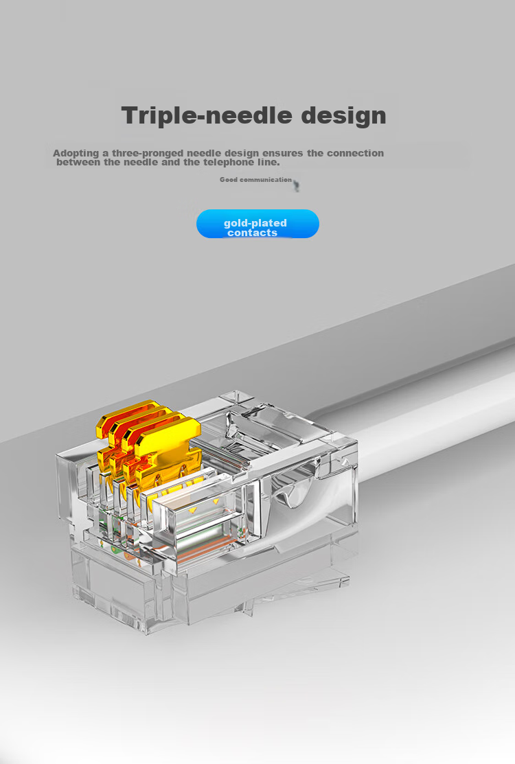 Телефонный кабель HAILE HT-110, 4-жильный, чистая медь, с разъемами RJ45, серый, 8 метров