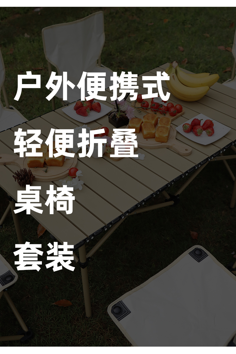 蚁伽 野炊桌椅 便携式桌子 野餐椅子 折叠车载轻铝合金露营用品折叠野餐蛋卷桌子 长桌1桌4椅(送收纳包)