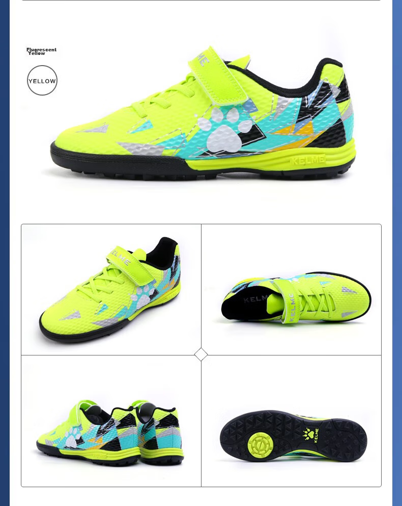 Футбольные бутсы KELME для юношей, модель ZX90113052, для искусственного газона, дышащие, нескользящие, износостойкие, флуоресцентно-желтые, размер 37