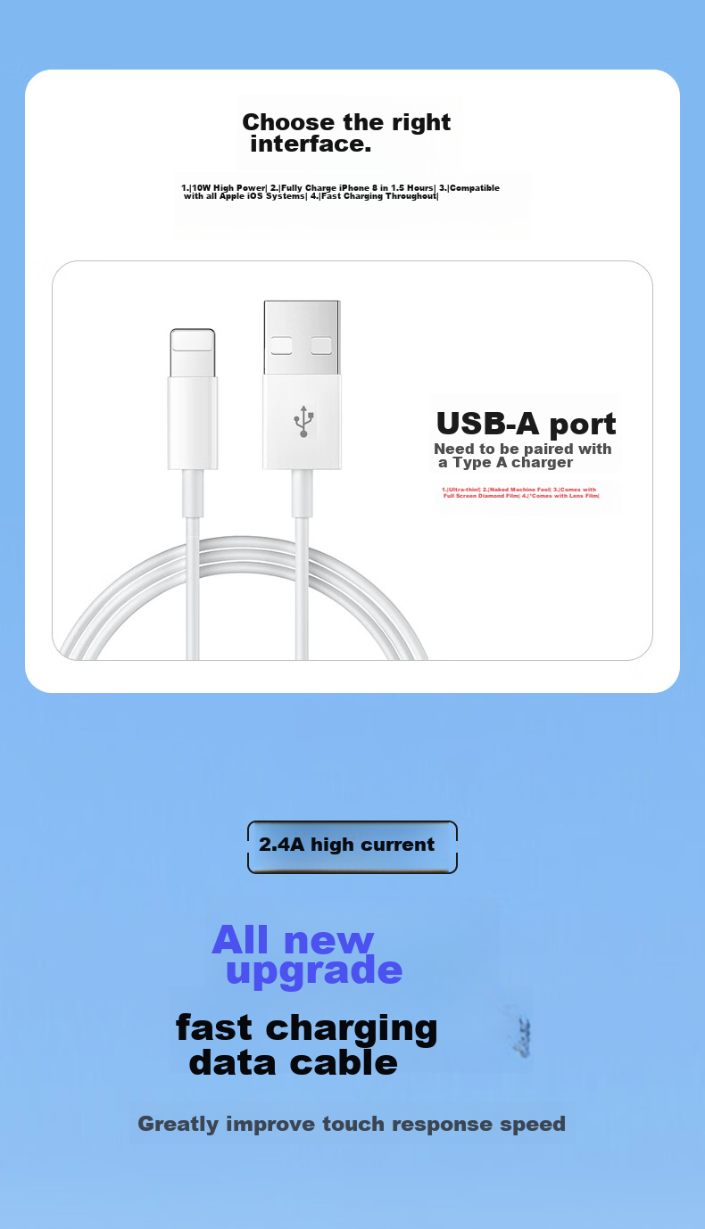 Кабель Chaofan для Apple Lightning, 0.25 метра, белый, для быстрой зарядки iPhone 14/13/12/11/X/8/7/6/Plus, наушников, USB-зарядного устройства