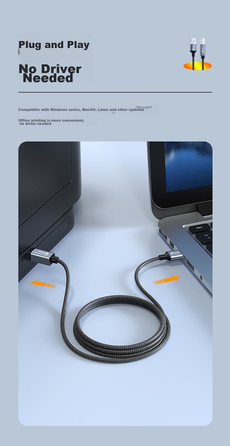 Кабель BIAZE для принтера USB 2.0 Type-B, 3 метра, черный