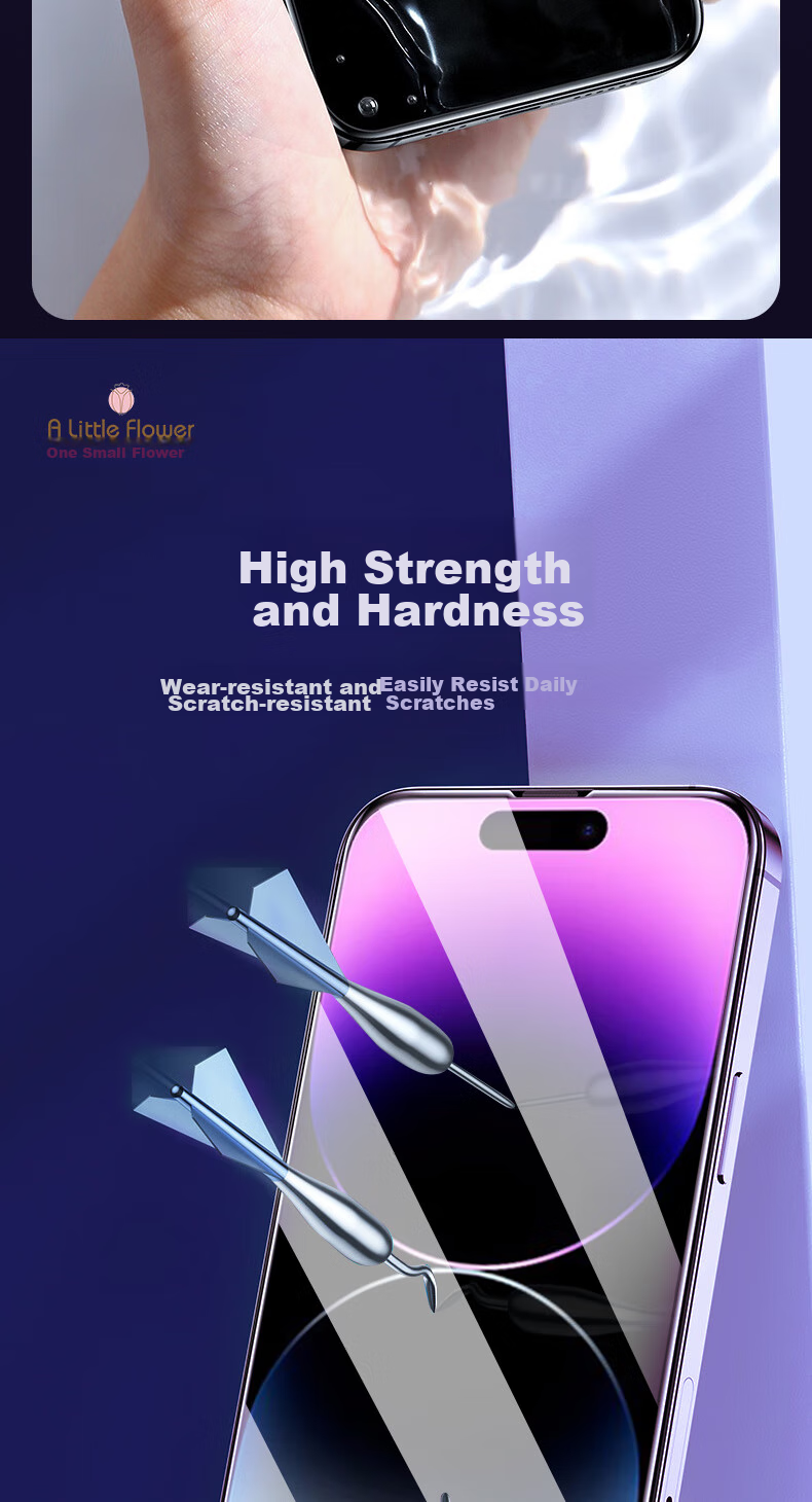 Защитное стекло ALittleFlower для iPhone 14 Pro Max, противоударное, ультратонкое, HD Clear, полное покрытие экрана