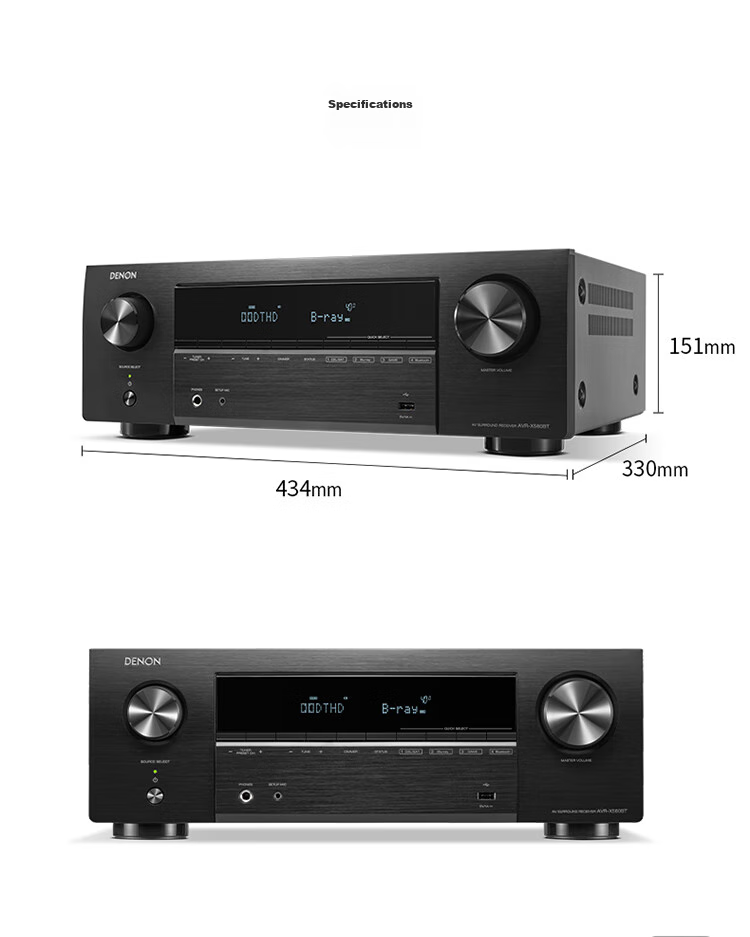 AV-ресивер DENON AVR-X580BT, 5.2-канальный, 8K, Dolby, DTS, Bluetooth, USB, черный