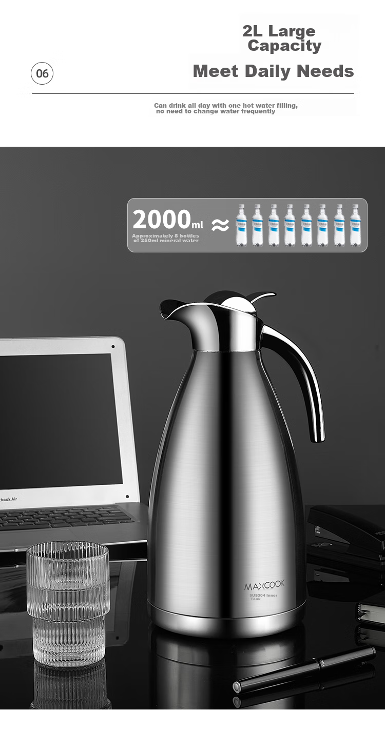Термос MAXCOOK MCH-055, 2л, нержавеющая сталь 304, для горячей воды, бойлер