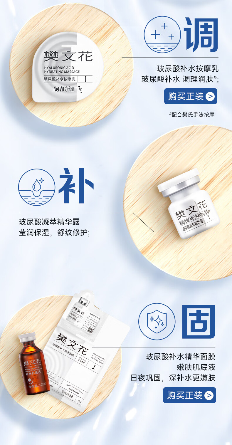 樊文花（fawa） 玻尿酸补水莹润套清洁保湿“清排调补固”护肤方案套  3次