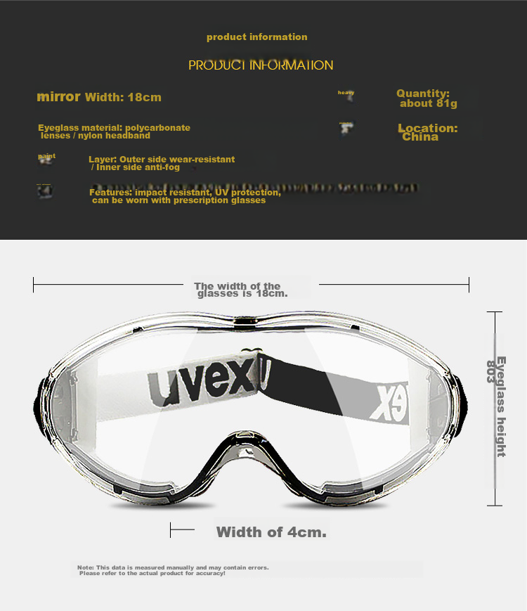 Защитные очки Uvex Goggles, ветрозащитные, противотуманные, пыленепроницаемые, защищающие от насекомых и аллергенов, брызгозащитные, от песка, для промышленного использования, защита от жидкостей, ударопрочные, универсальные защитные очки Uvex 9002285