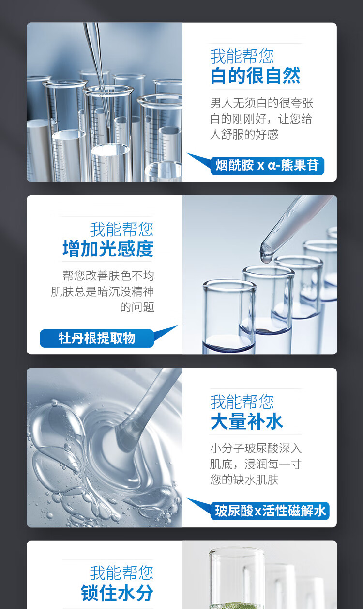 赫恩（H&E）男士美白提亮补水面膜30片*25ml/片（焕颜亮肤 淡化痘印 面膜贴）