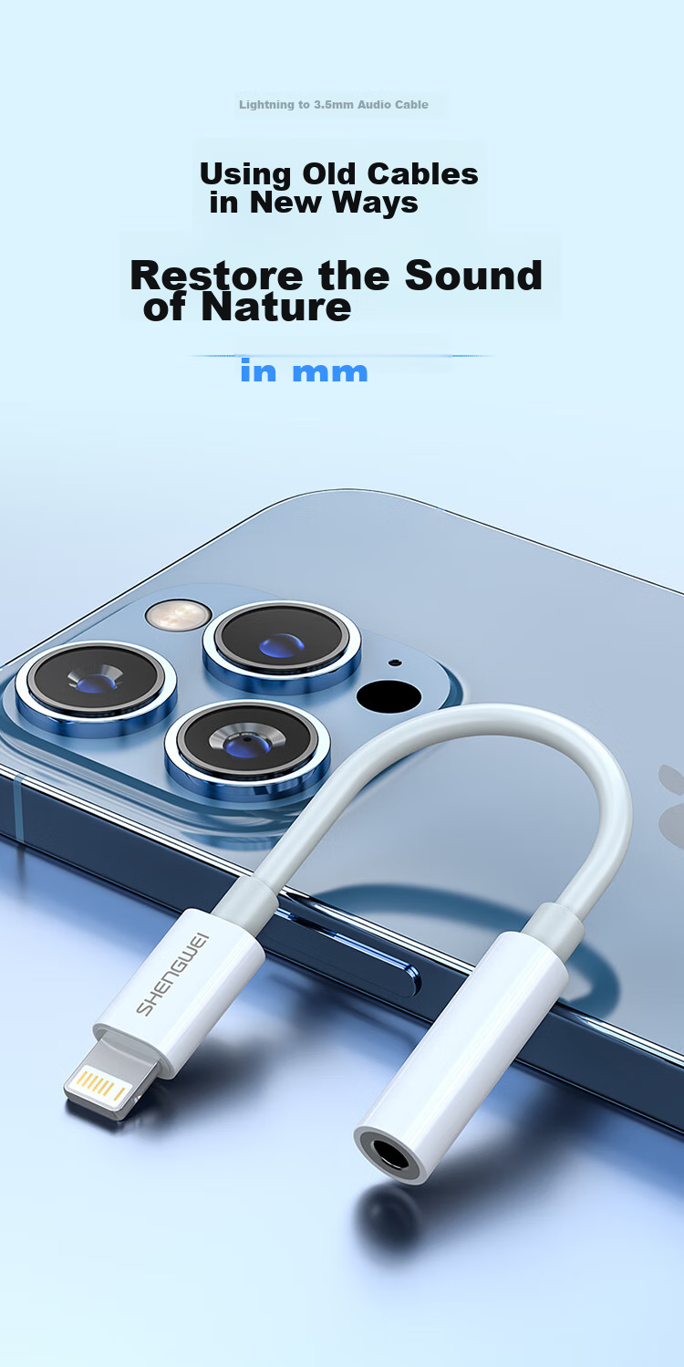 Адаптер Shengwei Lightning на 3.5 мм для аудиоконверсии, совместимый с телефонами Apple 12/13/14, планшетами IPad ELD0001H